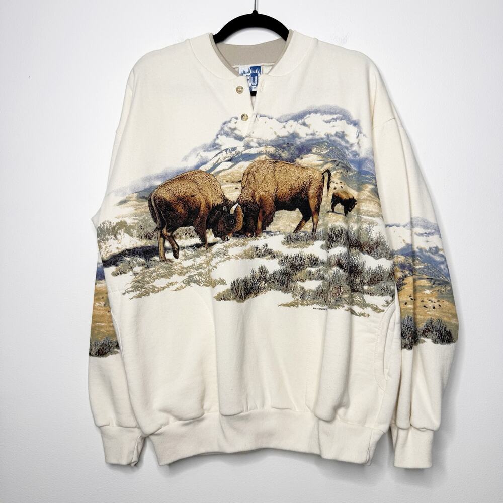 90s Vintage Unisex Art Unlimited Bison Landscape Scene Sweatshirt USA